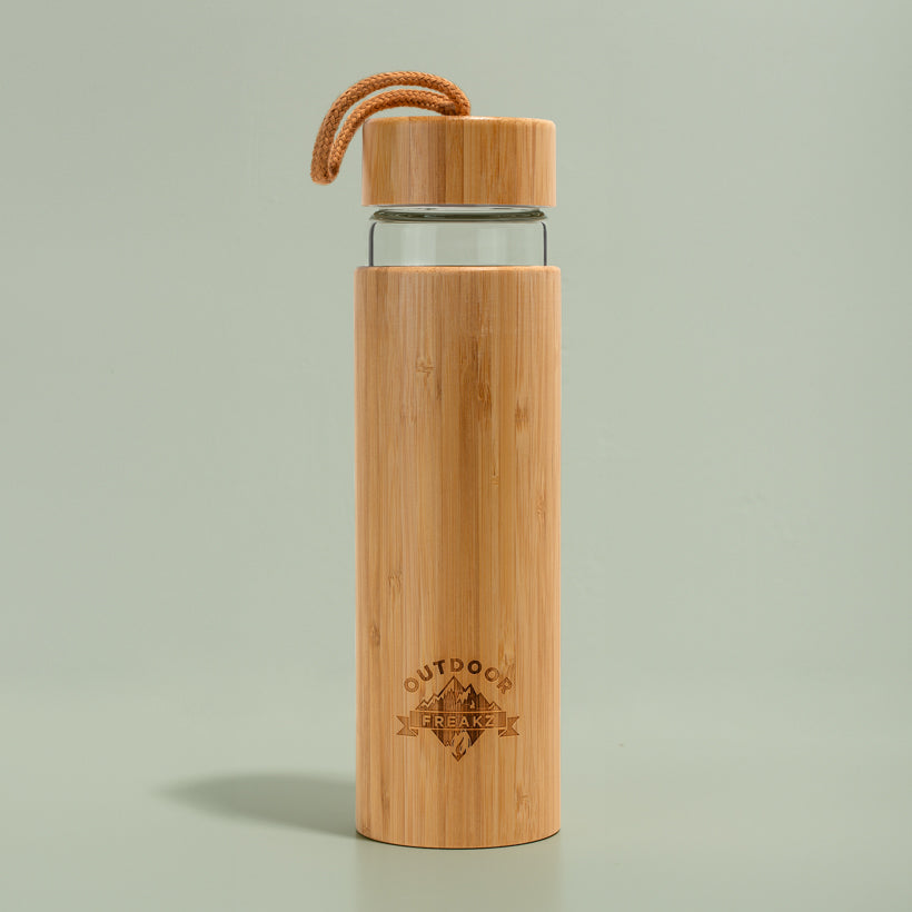 Trinkflasche aus Glas & Bambus  Outdoor Freakz